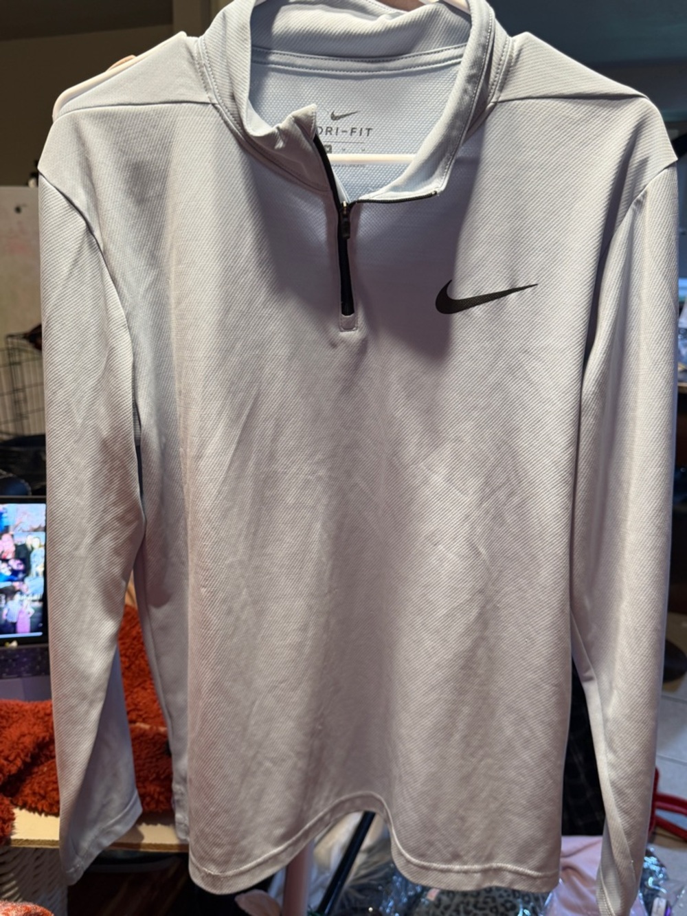 Nike Dri-FIT Light Gray/Black Logo Athletic Top